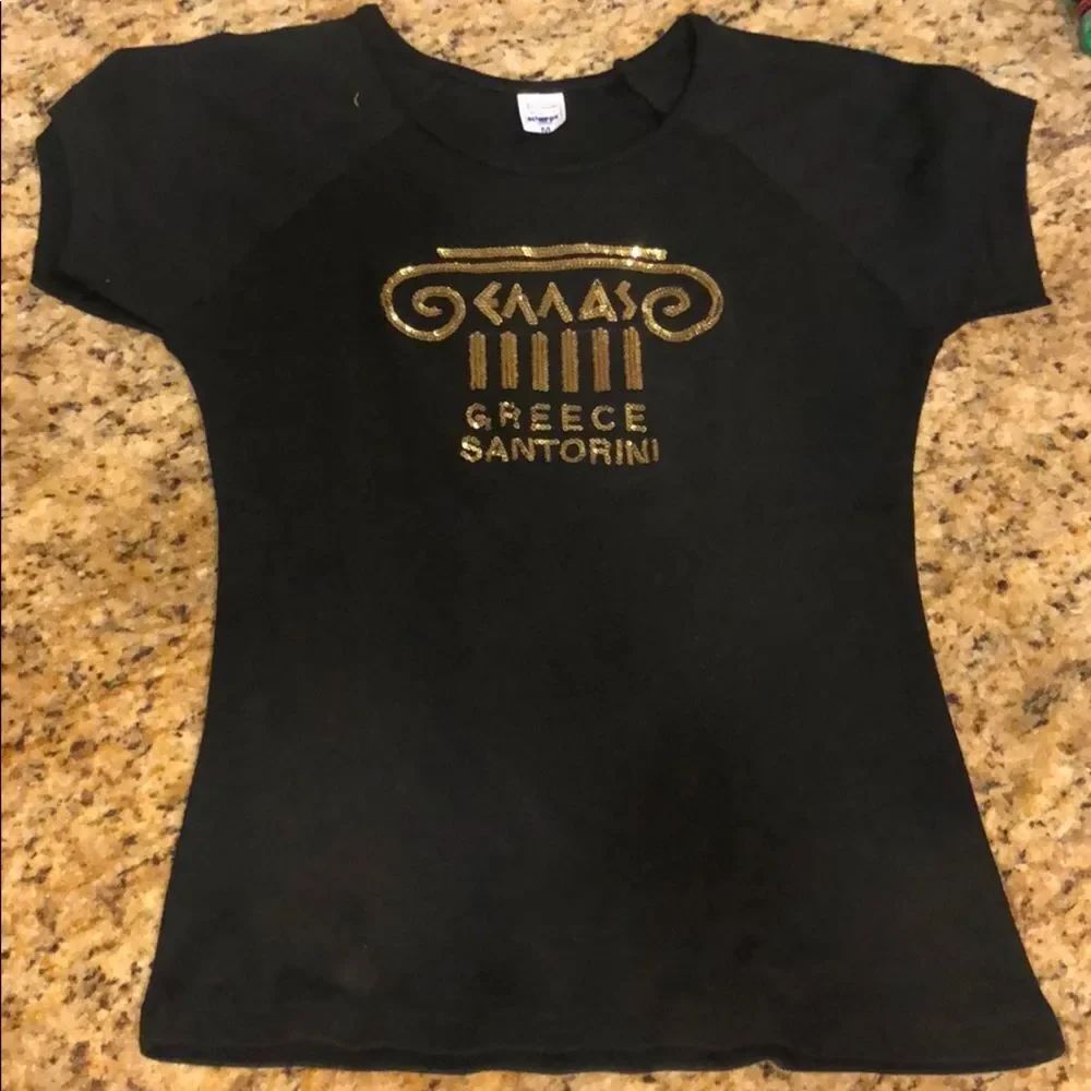 NEW from GREECE Santorini Shirt Sequin Size Medium - Black & Gold